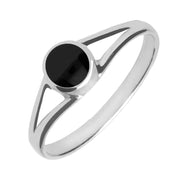 00003075 C W Sellors 9ct White Gold Whitby Jet Round Split Shank Ring, R029