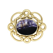 9ct Yellow Gold Blue John Twisted Rope Edge Brooch M120