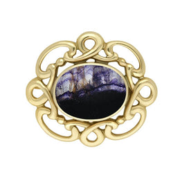 9ct Yellow Gold Blue John Twisted Rope Edge Brooch M120