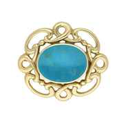 9ct Yellow Gold Turquoise Twisted Rope Edge Brooch M120