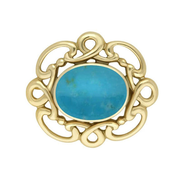 9ct Yellow Gold Turquoise Twisted Rope Edge Brooch M120