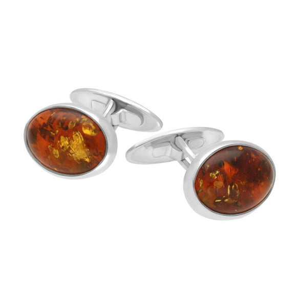 00025461 C W Sellors Sterling Silver Amber Cufflinks CUFF65