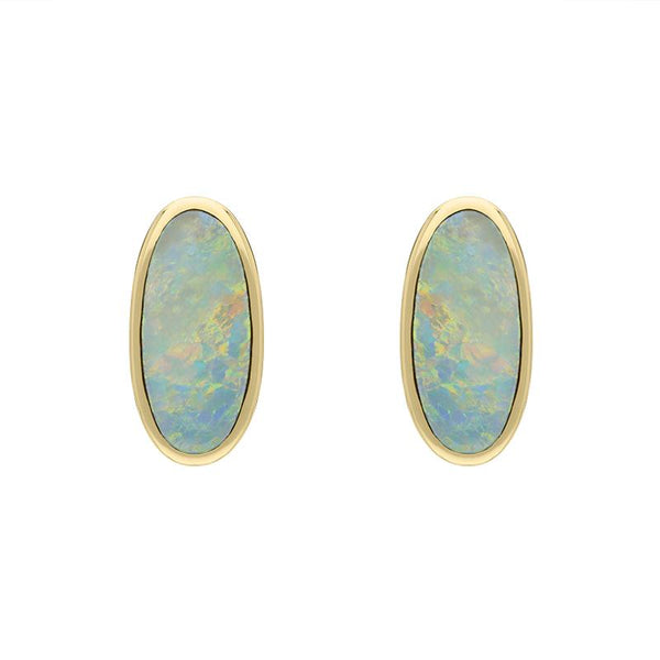 9ct Yellow Gold Opal Small Long Oval Stud Earrings E288 