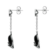 00074033 C W Sellors Silver Whitby Jet Acanthus Leaf Round Chain Drop Earrings, E1583.