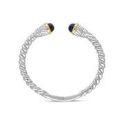 00090409 Sterling Silver Whitby Jet Bead Hinged Torc Twist Bangle, B737