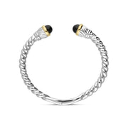 00090410 Sterling Silver Whitby Jet Bead Hinged Torc Twist Bangle, B738