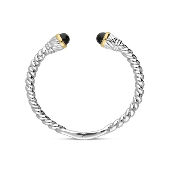 00090410 Sterling Silver Whitby Jet Bead Hinged Torc Twist Bangle, B738