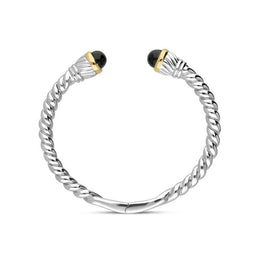 00090410 Sterling Silver Whitby Jet Bead Hinged Torc Twist Bangle, B738