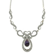 Sterling Silver Blue John Marcasite Drop Bow Twist Necklace. N893.