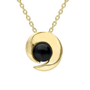 00121278 9ct Yellow Gold Whitby Jet  Spiral Flower Necklace P2556