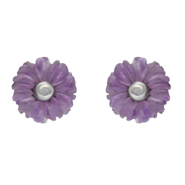 00125817 C W Sellors Sterling Silver Amethyst Tuberose Daisy Stud Earrings, E2160.