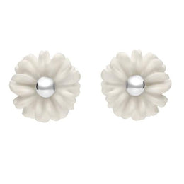 Sterling Silver White Agate Tuberose Daisy Stud Earrings, E2160.