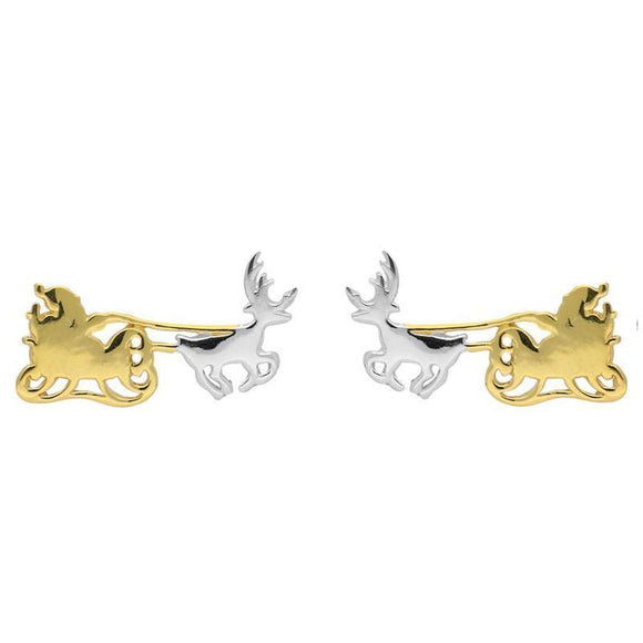 00141581 Sterling Silver Yellow Gold Santa's Sleigh Stud Earrings, E2229.