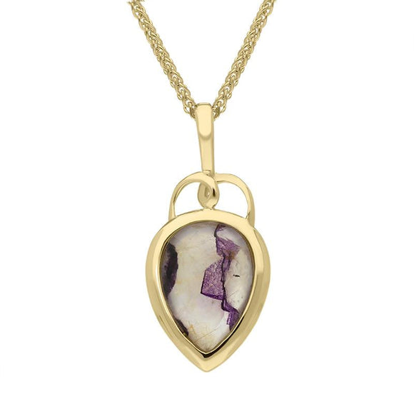 00142697 18ct Yellow Gold Blue John Faceted Upside Down Pear Necklace PUNQ0005164