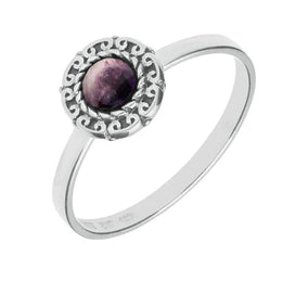 00148946 Sterling Silver Blue John Round Rope Curved Edge Ring, R740.