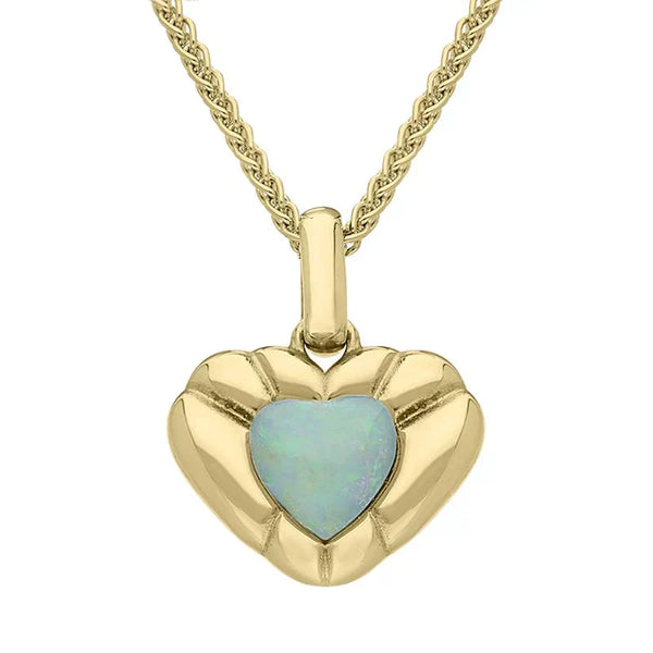 00152508 9ct Yellow Gold Opal Stone in Ridged Heart Necklace P2539