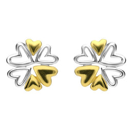 00152681 Sterling Silver Yellow Gold Heart Snowflake Stud Earrings, E2367.