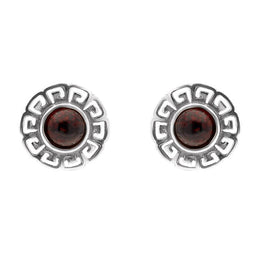 00166547 C W Sellors Sterling Silver Amber Greek Style Stud Earrings, E2421.