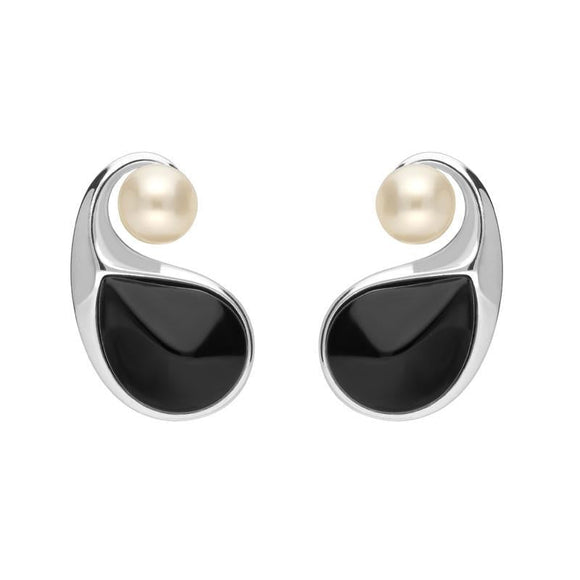Sterling Silver Whitby Jet Pearl Open Twist Two Piece Set