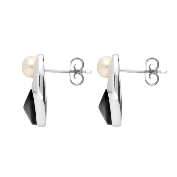 Sterling Silver Whitby Jet Pearl Open Twist Two Piece Set