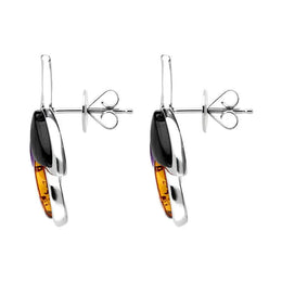 Sterling Silver Whitby Jet Amethyst Amber Three Leaf Stud Earrings E2494