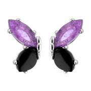 Sterling Silver Whitby Jet Amethyst Two Stone Butterfly Stud Earrings E2496