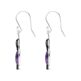 Sterling Silver Whitby Jet Amethyst Five Stone Circle Drop Earrings E2497