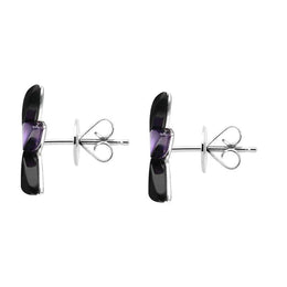 Sterling Silver Whitby Jet Amethyst Three Leaf Stud Earrings E2498