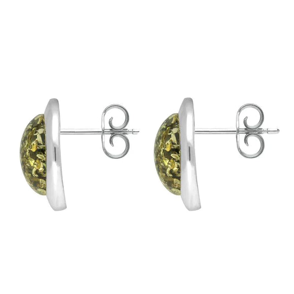 Sterling Silver Green Amber Ribbed Edge Stud Earrings E2499