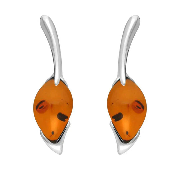 Sterling Silver Amber Pear Wave Top Drop Earrings E2502