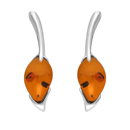 Sterling Silver Amber Pear Wave Top Drop Earrings E2502