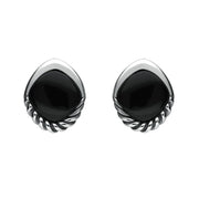 Sterling Silver Whitby Jet Diamond Rope Bottom Stud Earrings E2505
