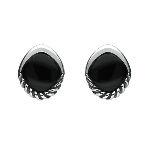 Sterling Silver Whitby Jet Diamond Rope Bottom Stud Earrings E2505