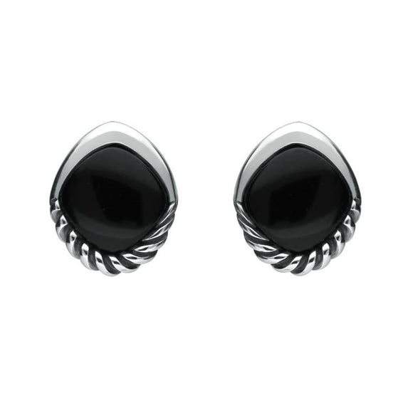 Sterling Silver Whitby Jet Diamond Rope Bottom Stud Earrings E2505