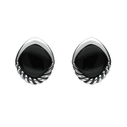 Sterling Silver Whitby Jet Diamond Rope Bottom Stud Earrings E2505