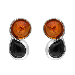 Sterling Silver Whitby Jet Amber Round Pear Stud Earrings E2506