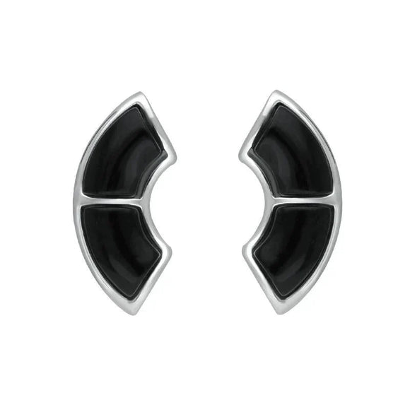 Sterling Silver Whitby Jet Two Stone Oblong Stud Earrings E2507