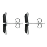 Sterling Silver Whitby Jet Two Stone Oblong Stud Earrings E2507