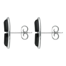 Sterling Silver Whitby Jet Two Stone Oblong Stud Earrings E2507