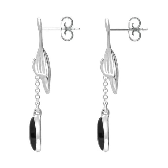 Sterling Silver Whitby Jet Teardrop Ginkgo Biloba Leaf Drop Earrings, E2514_2