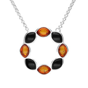 Sterling Silver Whitby Jet Amber Eight Stone Marquise Circle Necklace N1054