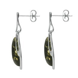 Sterling Silver Green Amber Open Marquise Drop Earrings E2437_G