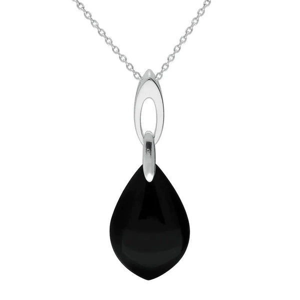 00178889 Sterling Silver Whitby Jet Pear Stone Open Bale Necklace P3518.