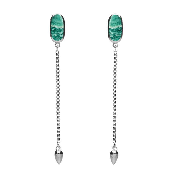 Sterling Silver Amazonite Lineaire Long Drop Stud Earrings. E2240.