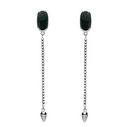Sterling Silver Bloodstone Lineaire Long Drop Stud Earrings E2240