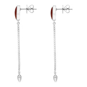 Sterling Silver Brown Goldstone Lineaire Long Drop Stud Earrings. E2240.