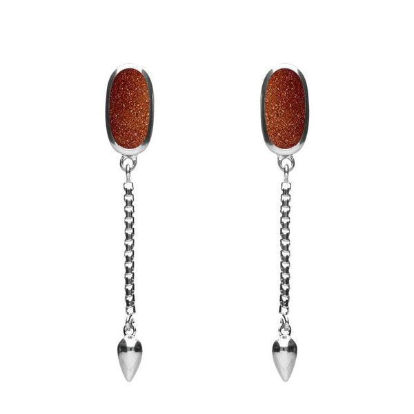00181110 Sterling Silver Brown Goldstone Lineaire Medium Drop Stud Earrings, E2241.
