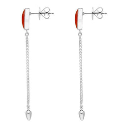 Sterling Silver Carnelian Lineaire Long Drop Stud Earrings. E2240.