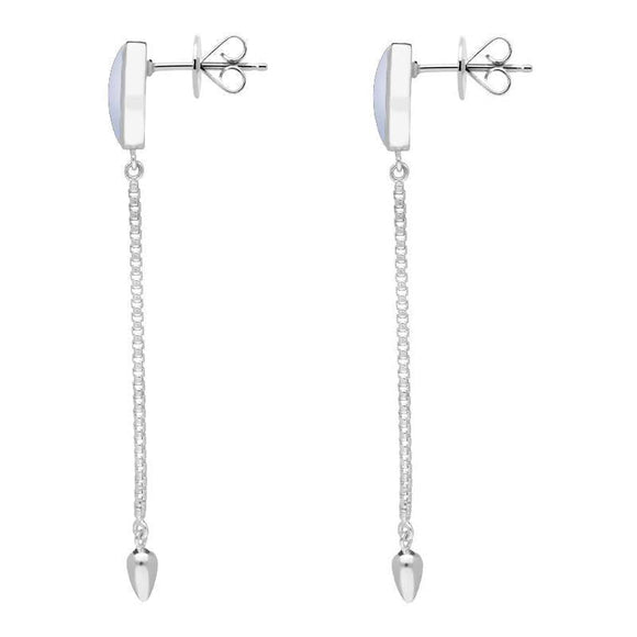 Sterling Silver Chalcedony Lineaire Long Drop Stud Earrings. E2240.