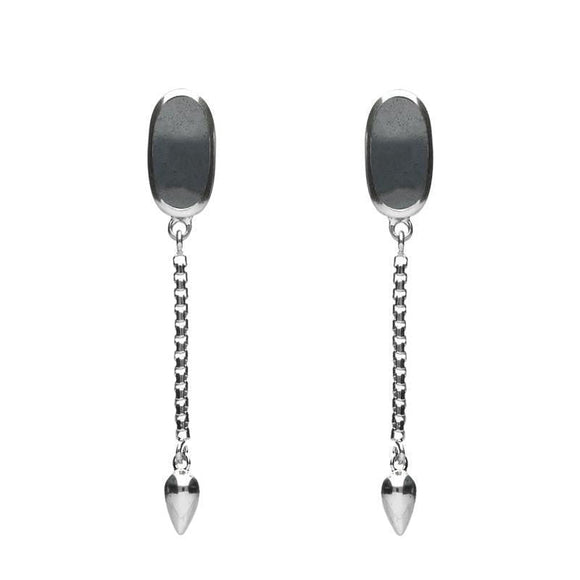 00181120 Sterling Silver Hematite Lineaire Medium Drop Stud Earrings, E2241.